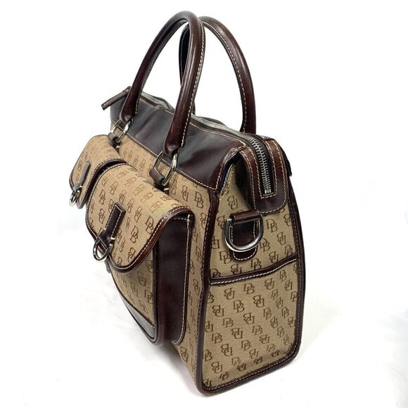 Dooney & Bourke Anniversary Double Pocket Satchel Khaki Canvas Burnt Cedar Y2K - Picture 8 of 16